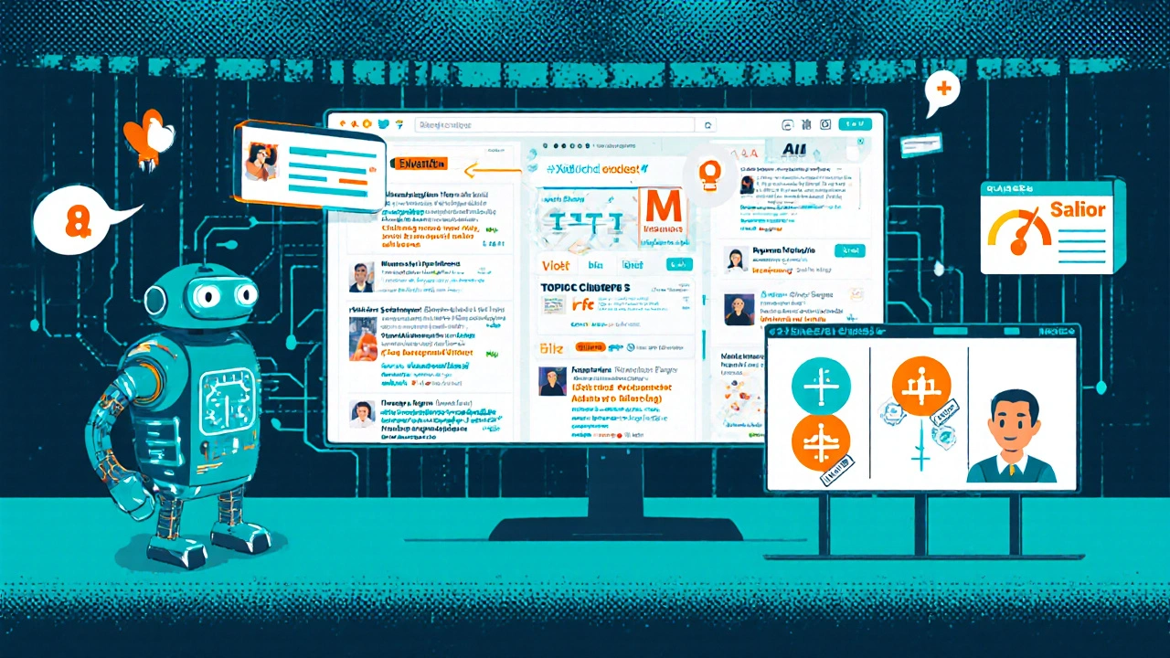Control room showing AI processing social media posts with three‑tier validation steps.