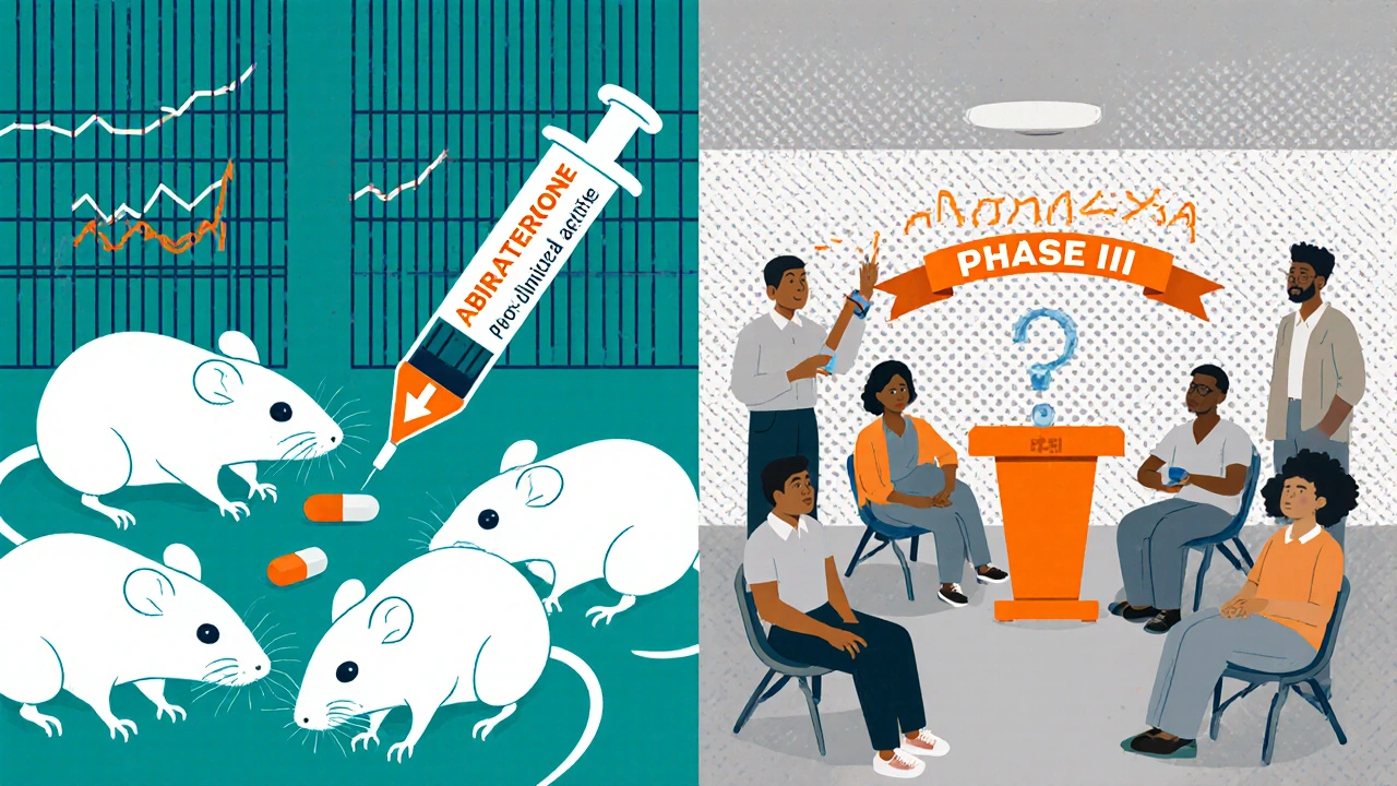 Mice with shrinking tumors and patients taking abiraterone and prednisone.