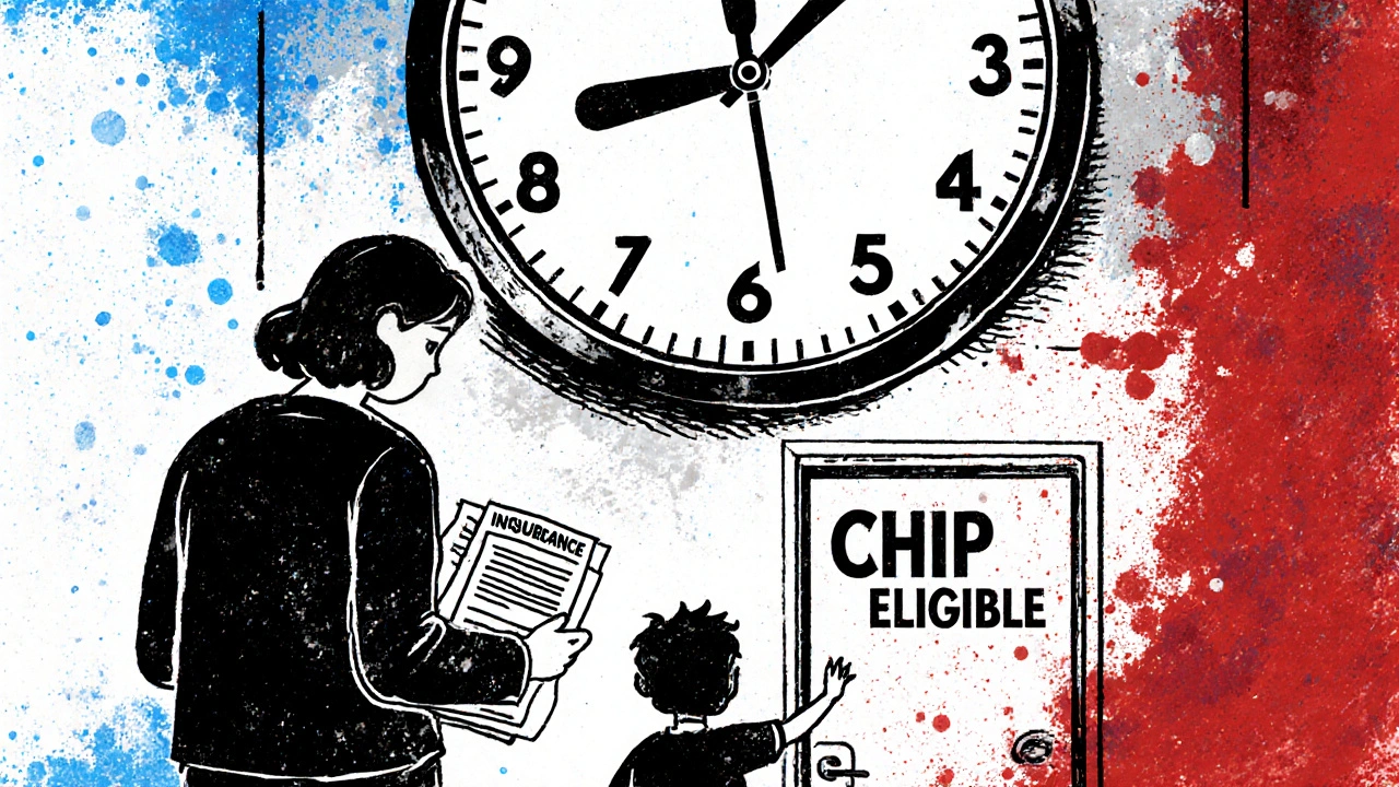 A parent overwhelmed by paperwork as a 90-day clock blocks a child from reaching healthcare.