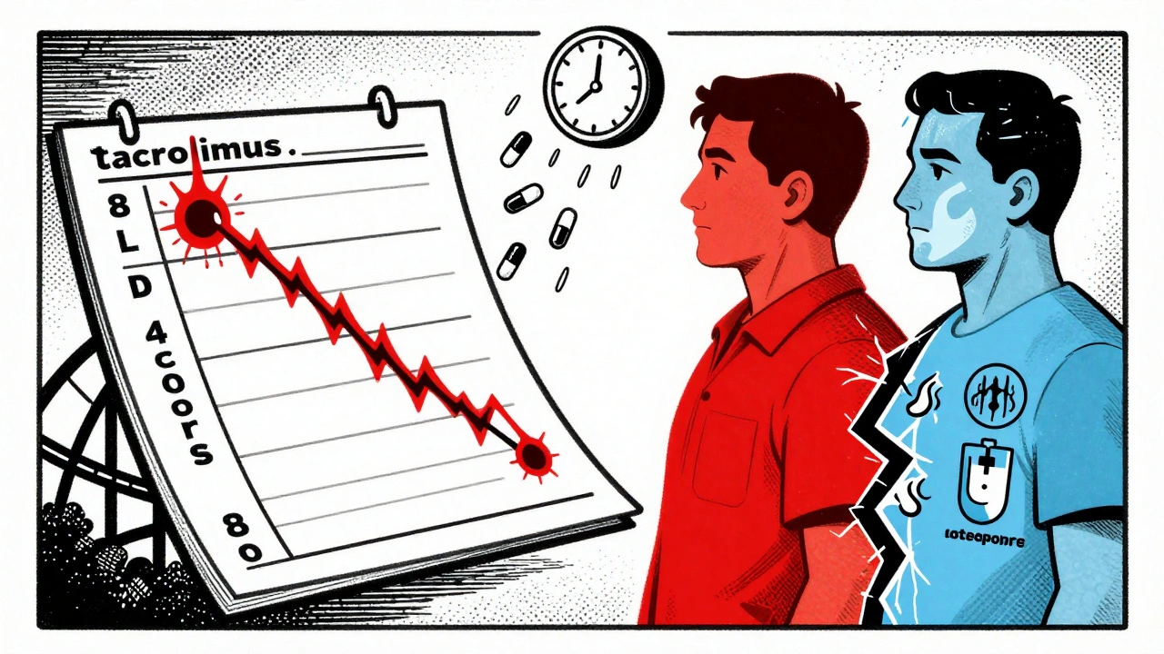 A medical chart showing fluctuating drug levels, with a split silhouette showing health and side effects, in vintage poster style.