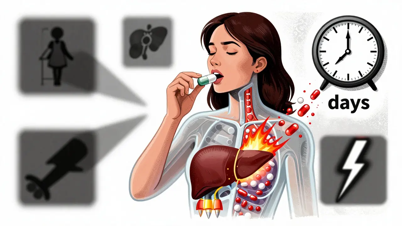 A woman’s transparent body showing enzymes expelling vital medications after taking St. John’s Wort.