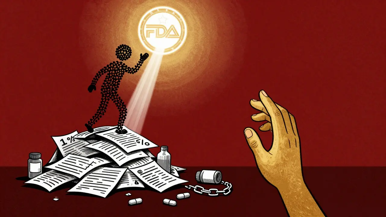 A symbolic figure rising from reports, representing patient voices driving drug safety improvements.