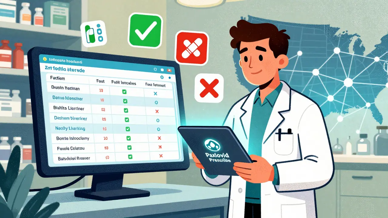 Pharmacist using digital tools to prescribe Paxlovid, with icons representing expanding clinical authority across states