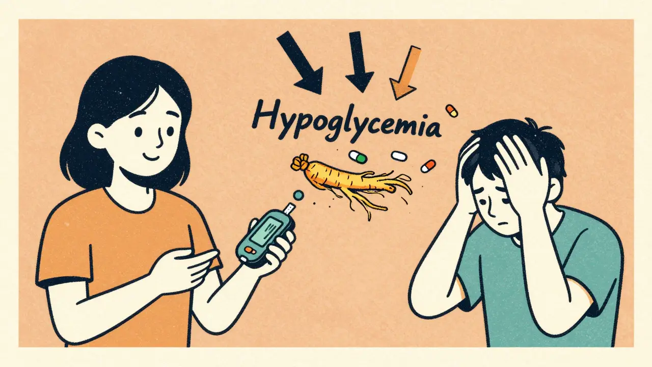 A diabetic patient experiencing dizziness as ginseng and medication interact, causing hypoglycemia.