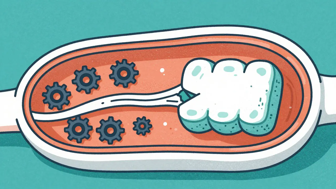 Abstract illustration of damaged muscle cell mitochondria
