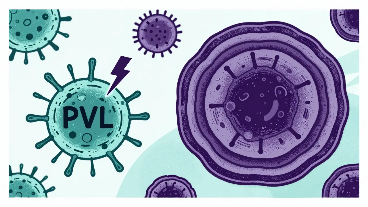 Graphic comparison of CA-MRSA and HA-MRSA bacteria highlighting genetic and toxin differences.