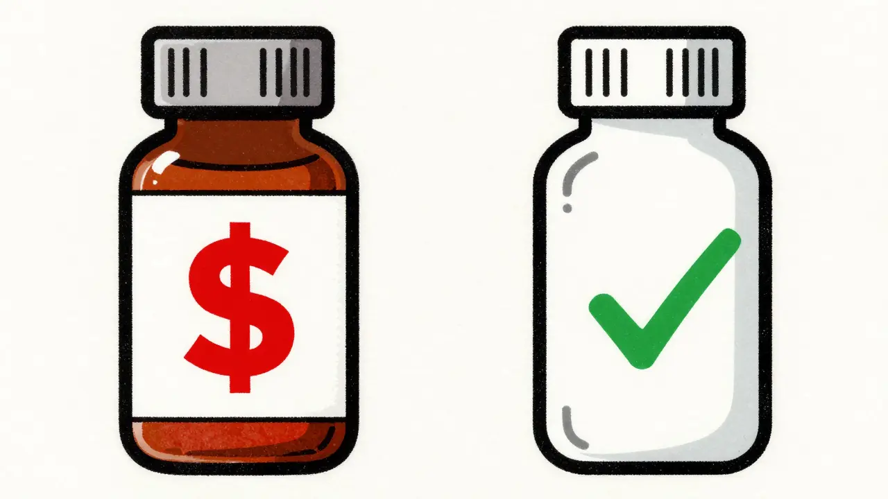 Generic vs brand name medicine cost comparison illustration