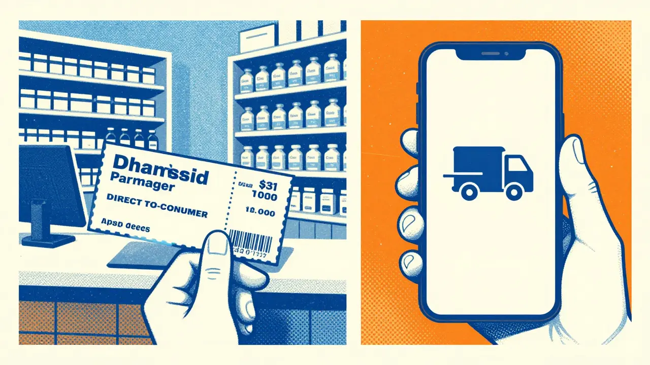 Comparison of picking up coupons at local pharmacy versus ordering via mobile app.