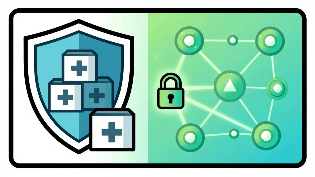 Graphic depicting supply chain resilience with shields for stockpiling and digital networks for AI.
