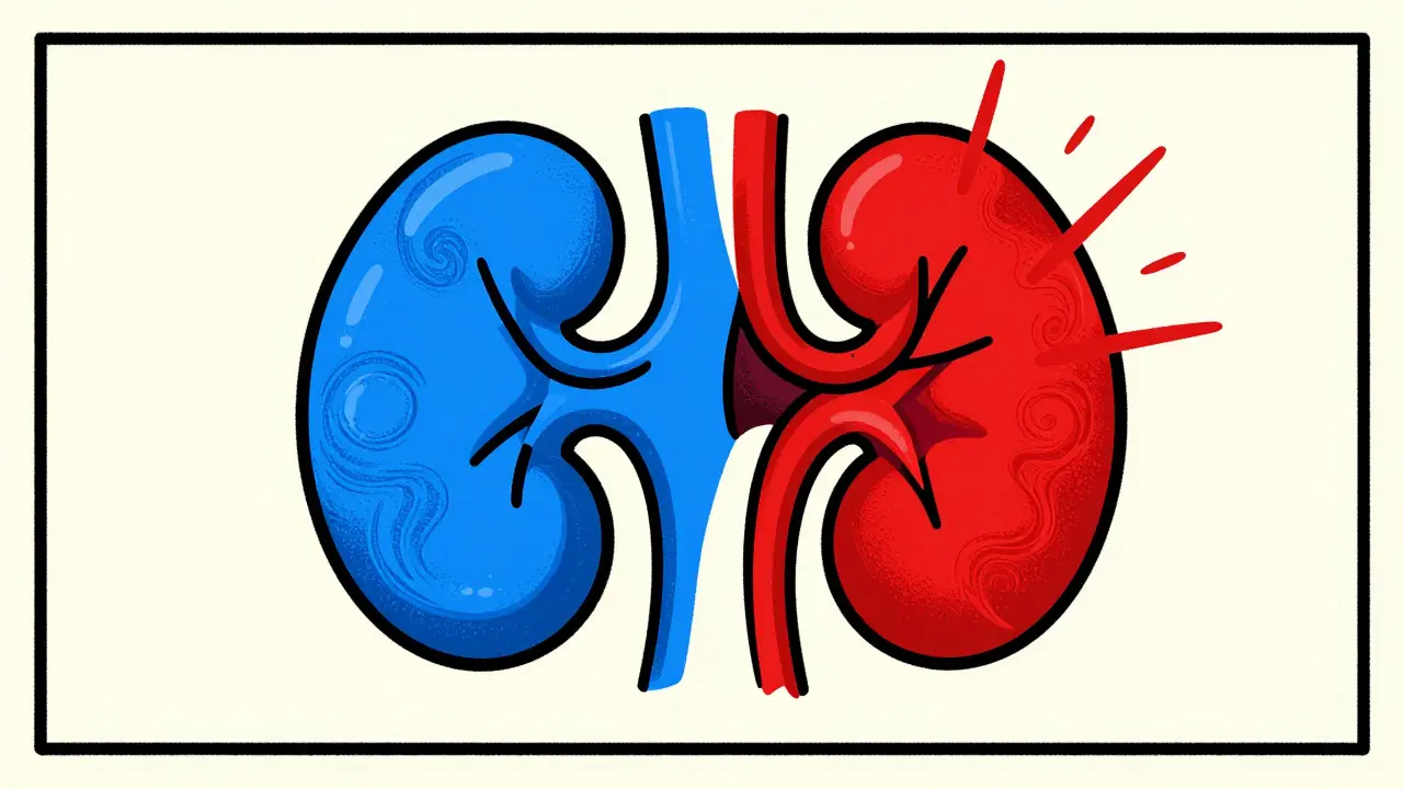 Graphic depiction of kidney stress and vasoconstriction due to toxicity