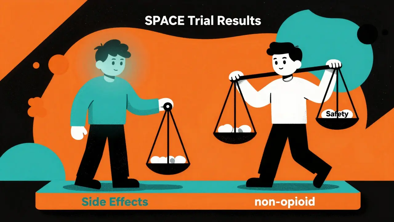 Illustration showing non-opioid patients with better balance and safety than opioid users